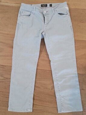 Late 2000s Replay Bluish Grey Straight Jeans Enamel Logo Waist 27 Cropped